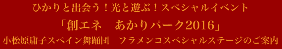 ひかりと出会う！光と遊ぶ！スペシャルイベント「創エネ　あかりパーク2016」小松原庸子スペイン舞踊団フラメンコスペシャルステージのご案内