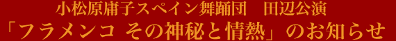 小松原庸子スペイン舞踊団 田辺公演「フラメンコ その神秘と情熱」のお知らせ 小松原庸子スペイン舞踊団 田辺公演「フラメンコ その神秘と情熱」のお知らせ