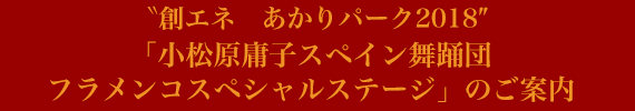 創エネ あかりパーク2018「小松原庸子スペイン舞踊団フラメンコスペシャルステージ」のご案内 創エネ あかりパーク2018「小松原庸子スペイン舞踊団フラメンコスペシャルステージ」のご案内